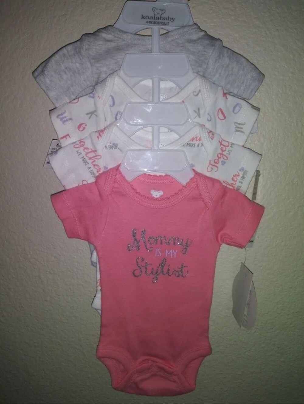 Koala Baby 4-Pack Short-Sleeve Baby Bodysuits - Pink & White